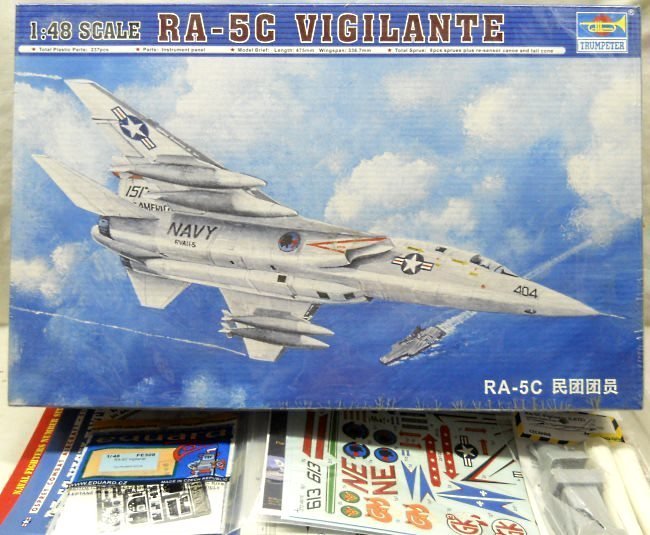 Trumpeter 1/48 North American RA-5C Vigilante With Eduard Zoom PE / Cutting Edge Seamless Intakes and Rear Fuselage / Zotz Decals / Victory Productions Decals / Three Books - Squadron Mini In Action / Osprey RA-5C Units In Combat / Naval Fighters A-5A, 02809 plastic model kit